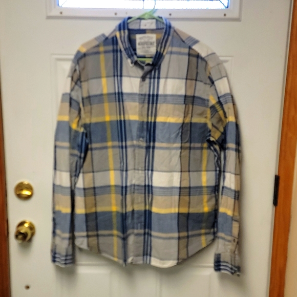 Aeropostale dress button up XL Navy, gold, grey & white stripes - Picture 1 of 3